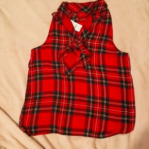 J Crew red plaid blouse
